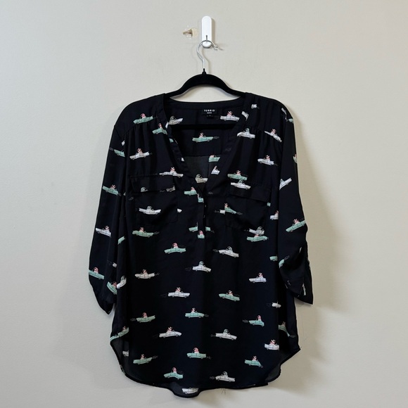 Torrid black frenchies Harper georgette novelty pullover 3/4 sleeve blouse - Picture 2 of 7